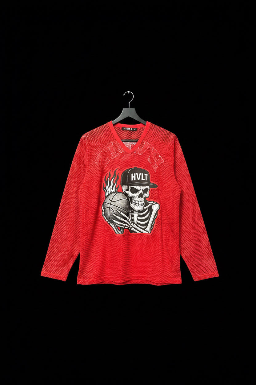 HVLTS "Skully" Red Long Sleeve V-Neck