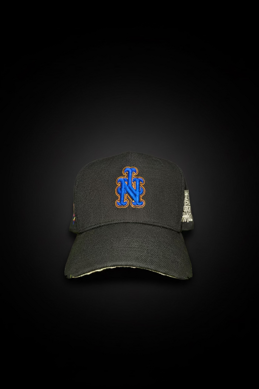 HVLTS "NY" Distressed Trucker Hat - Black/Blue