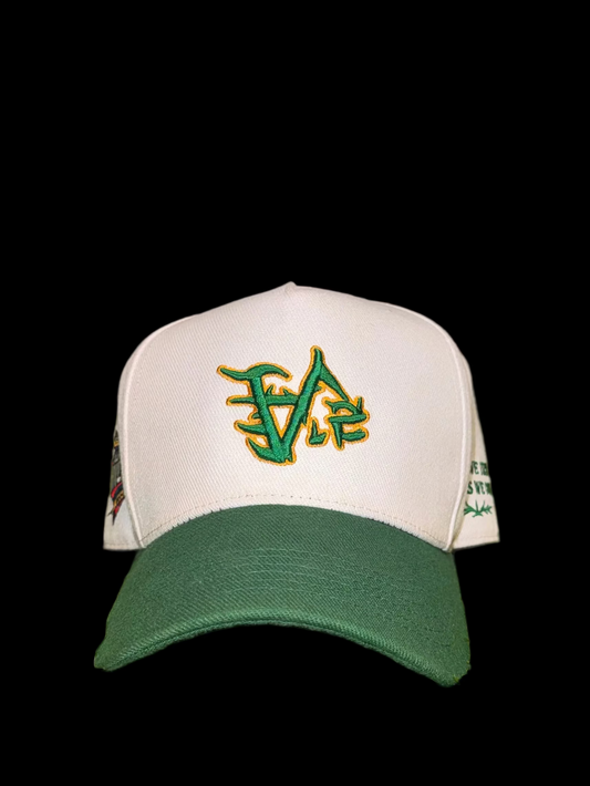 HVLTS Monogram Distressed Trucker Hat - Cream/Green