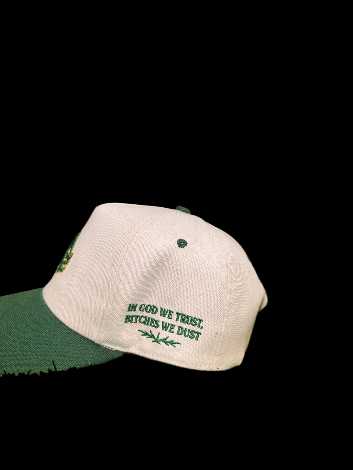 HVLTS Monogram Distressed Trucker Hat - Cream/Green