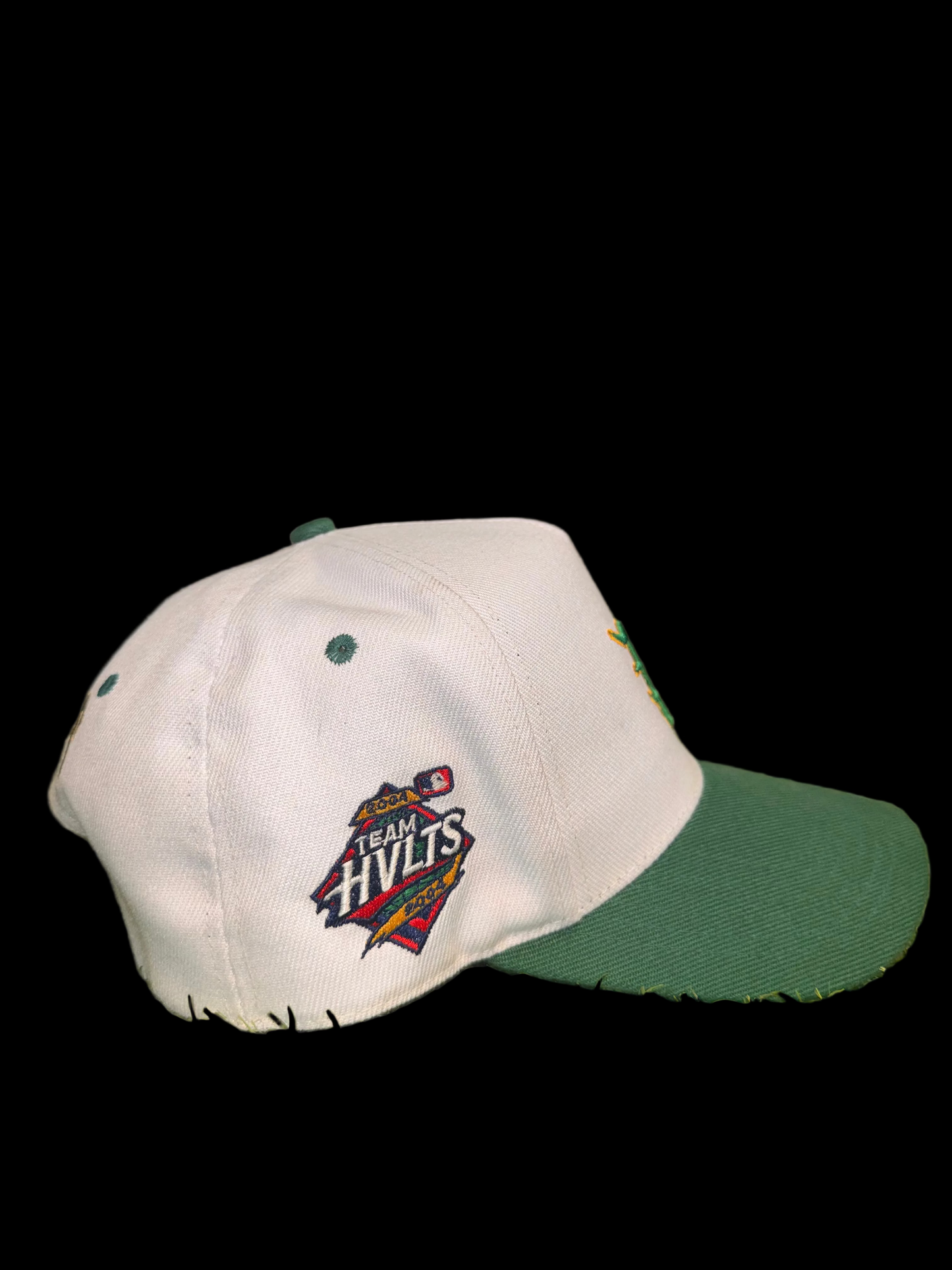 HVLTS Monogram Distressed Trucker Hat - Cream/Green